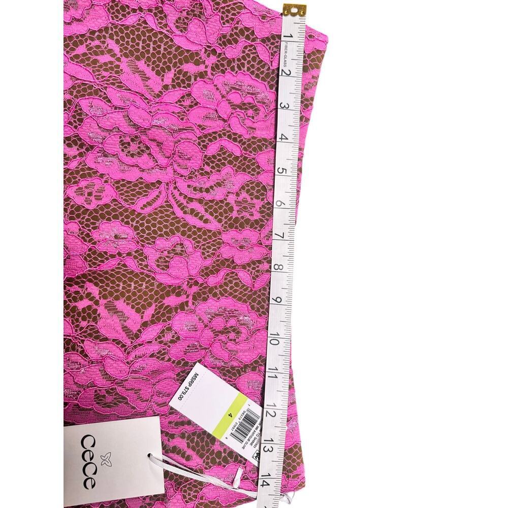 CeCe Pink Lace Mini Skirt Size 4 Floral Overlay Lined New With Tags - Picture 7 of 7